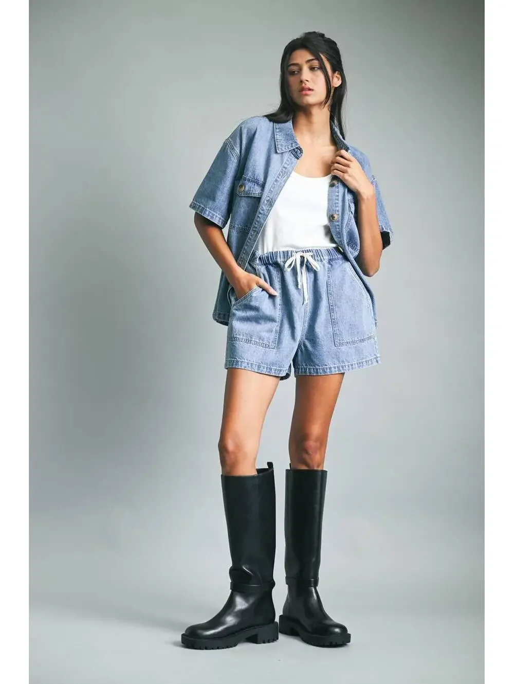 Everyday Drawstring Denim Shorts